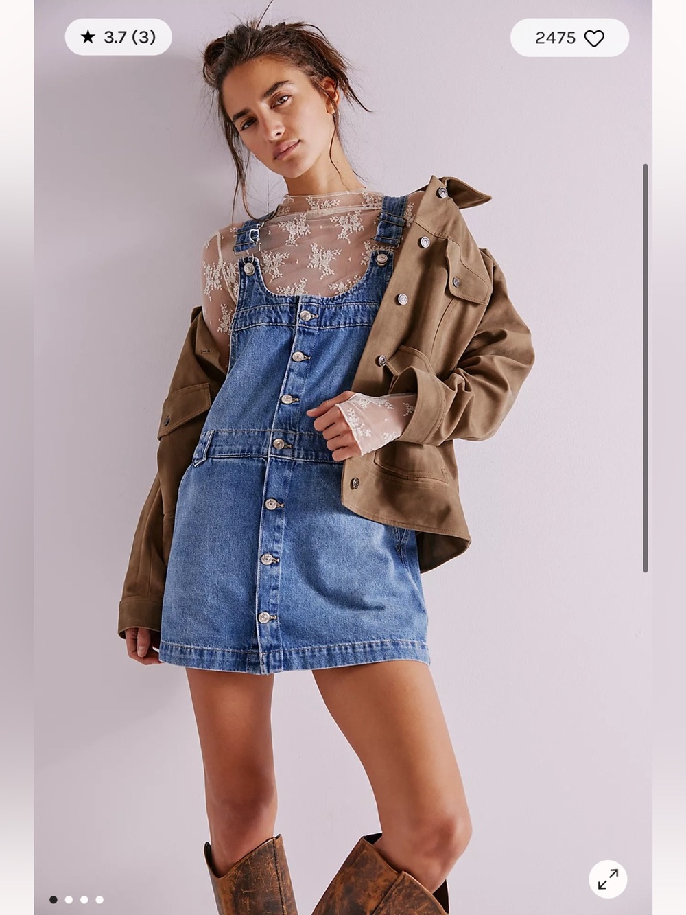 NEW FREE PEOPLE We The Free Edie Denim Skirtall Mini Dress Small Blue  $98